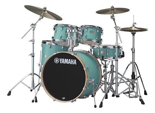 Yamaha Stage Custom Birch 5pc Drum Shell Pack With a 22' Kick Drum and 14” Snare Drum in Matte Surf Green For Students and Working Drummers (SBP2F50MSG)