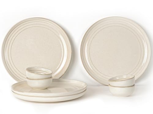 Image of Bodhi House Handcrafted Chip Resistance Porcelain Dinner Set, 8 Pieces Serving for 4, Microwave and Dishwasher Safe, Bone-ash Free, Crockery Set for Dining and Gifting, Spanish White