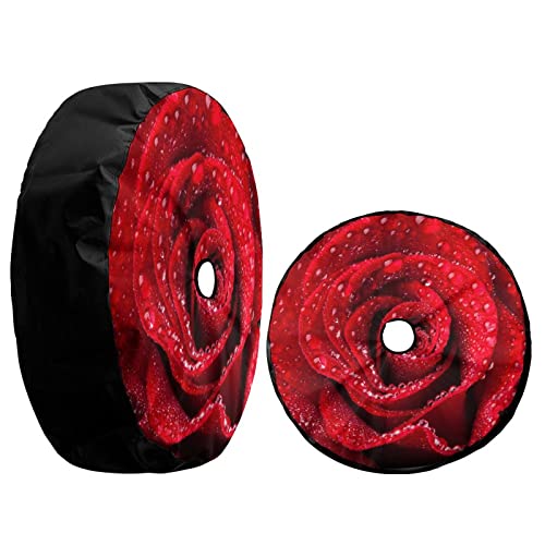 Image of Delerain Spare Tire Cover with Backup Camera Hole Beautiful Red Rose Wheel Covers Waterproof Dust-Proof UV Sun Universal Fit for RV Trailer RV SUV Truck (18 Inch for Diameter 32 inch-34 inch)