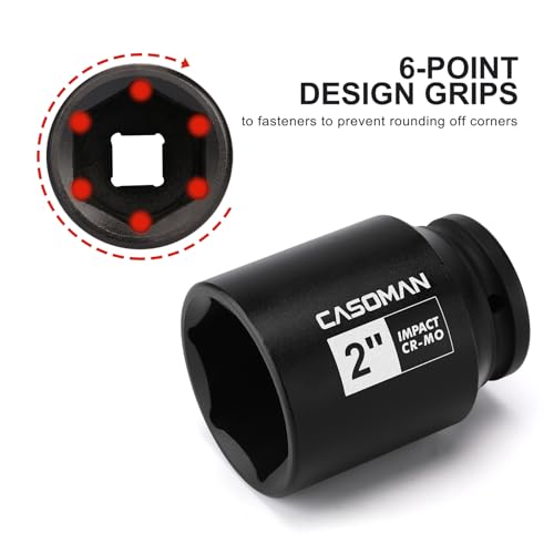 Image of CASOMAN 3 /4 inchDrive 6PT Deep Impact Socket-2 inch, SAE, CR-MO, Spindle Axle Nut Socket for Easy Removal of Axle Shaft Nuts (2 inch)