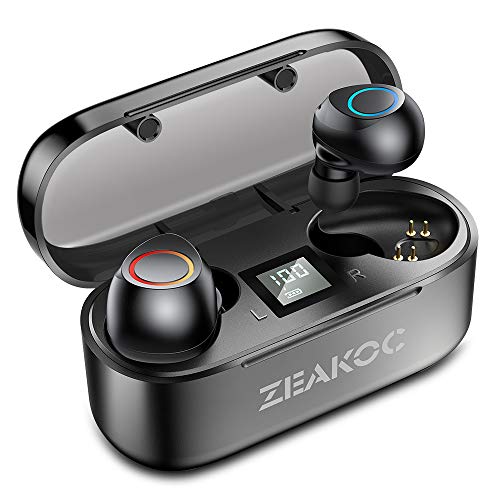 ZEAKOC True Wireless Earbuds TWS Stereo Bluetooth 5.0 Headphones with Professional Audio Chipset CVC8.0 Noise Cancelling in-Ear Earphone IPX5 Waterproof 40H Playtime Sports Earpiece with Charging Case
