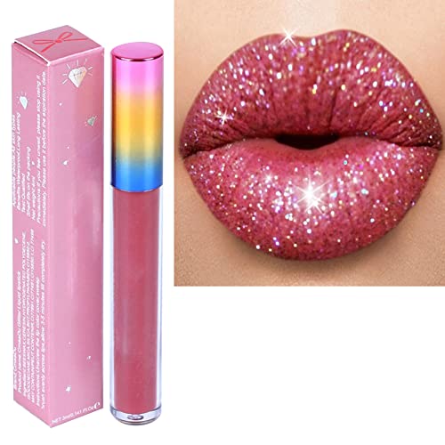 Pintalabios Líquido con Purpurina, Brillo de Labios Hidratante Brillante, Brillo de Labios Resistente Al Agua de Larga Duración, Maquillaje de Labios Delicado para Mujeres (2)
