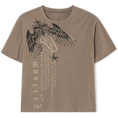 Camisetas holgadas con gráficos Y2k para mujer, estilo gótico, grunge, emo, ropa Fairycore, Marrón, XL