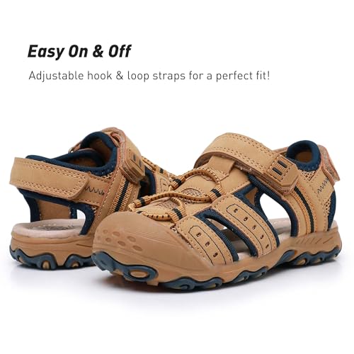 Image of Ahannie Toddler Sandals for Boys Girls Kids Closed Toe Outdoor Summer Shoes | Dual Hook-and-Loop, Adjustable Fit, Protective Wide Toe, Flexible Non-Slip Sole