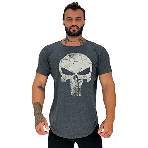Camiseta Masculina LongLine MXD Conceito Slim Cores e Estampas Casuais (EG, Grafite)