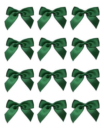 Italian Options Small Satin Ribbon Bows Self Adhesive Bow Decorations for Crafts Gift Wrap Hampers Hair Bows Wedding Stationery Floristry Christmas Cakes Crafting Bottle Green 12 Pack 5 cm
