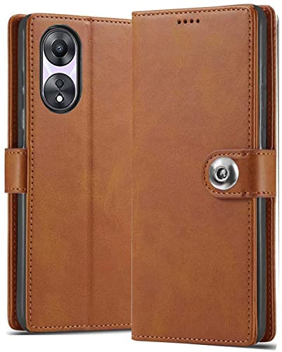 Image of SHINESTAR Ultimate Leather Finish Flip Back Cover for Oppo A78 5G | Inside TPU & Inbuilt Stand | Wallet Style Back Cover Case for Oppo A78 5G | Stylish Button Magnetic Closure - Brown