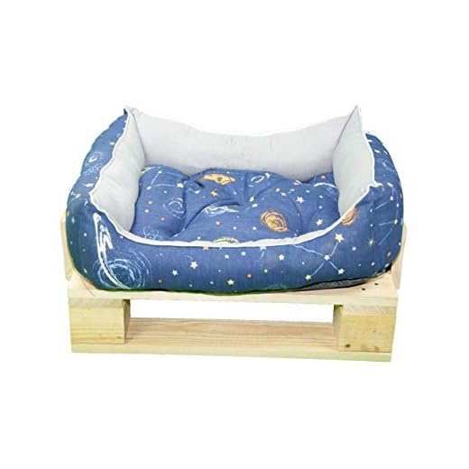 Cama para Perros, Sofá para Perros, Cesta para Perros con Cojín Extraíble Estampado Galaxia + Cama Palet Europeo NUEVOS A ESTRENAR … (Colchoneta + Palet, M (65x55x23.5 cm))