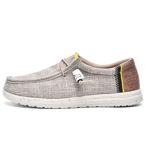 MILDSEVEN Lace Up Men's Simplicity Linen Shoes, Casual Traditional Chinese Canvas Shoes, Fashion Handmade Comfortable Retro Loafers,9.5,A