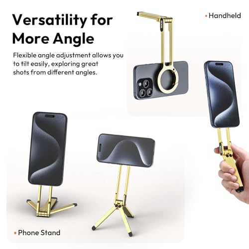 Image of ULANZI MA30 Magnetic Phone Tripod Stand for iPhone - Aluminium Maglock Smartphone Mini Tripod Pocket Cell Phone Stand Strong Magnet Quick Mount Compatible with iPhone 16 15 14 13 12 Series, Gold