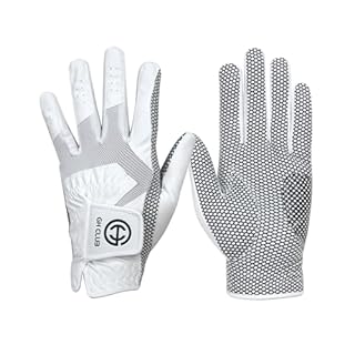 GH CLUB Men's Golf Glove Worn on Left Hand 2 Pack Non-Slip Silicone Extra Grip Synthetic Leather Durable Polyurethane All Weather (White, Medium)