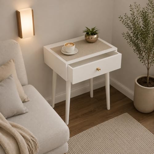 Image of End Table with Storage Rack Wooden Nightstand Bedside Table Storage Bookcase Nightstand Side End Table Living & Bed Rooms (Full White)