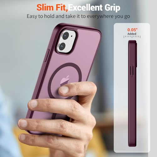 Image of SUPFINE Magnetic for iPhone 11 Phone Case (Compatible with MagSafe)(Military Grade Drop Protection) Translucent Matte Shockproof Phone Case,Wine Red