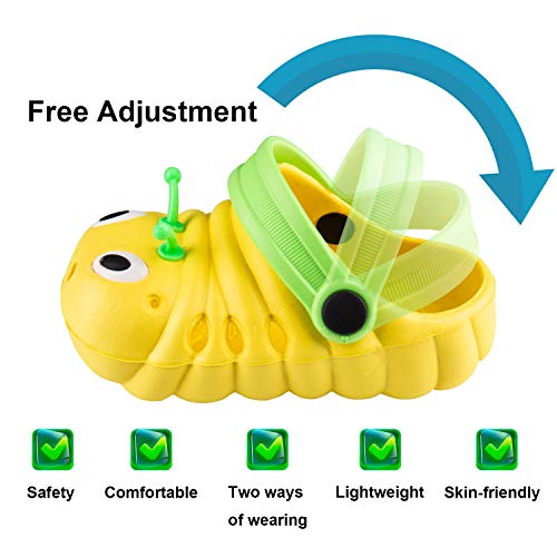 Baby Girls Boys Sandals Kid's Cute Lightweight Shoes Summer Premium Cartoon Sandals Children Caterpillar Non-Slip Beach Water Clogs Shoes Garden Slipper(Yellow,5) S21 #TOP1