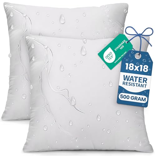 Utopia Bedding Outdoor Pillow Inserts 18 x 18 Inches (Pack of 2, White), Water Resistant Garden...
