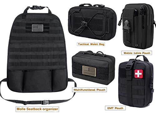 Image of Molle Seat Back Organizer, Tactical Car Seat Cover Organizer Panel with Pouches, Molle Universal Vehicle Panel (TAN)