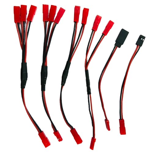 6-Pack JST Plug Splitter Cable, JST Male to Female Connector Parallel Adapter Y Harness, JST to JR Adapter for Traxxas TRX-4 RC Car Crawler Truck Cooling Fan ESC Battery Motor