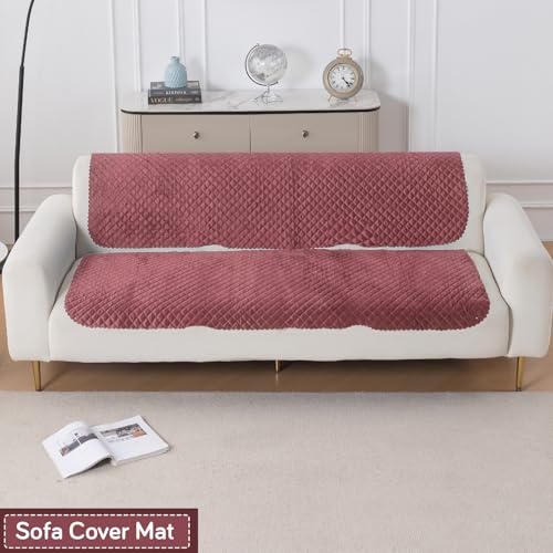 Image of HOKIPO Quilted Sofa Cover for 3 Seater for Seat & Back, 'Quilt Classic' Pink (IN-927-ONION*2)