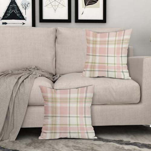 Aytipun Easter Plaid Pillow Covers 18x18 Set of 2 Light Pink Green Grey Buffalo Check Print Spring Holiday Tartan Decorative Pillowcases Outdoor Farmhouse Throw Cushion Case Decor for Couch Sofa Bed by Aytipun - Used condition - Image 3