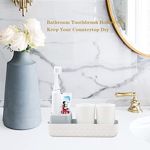 Ayswupt Toothbrush Holders For Bathrooms,Kids Electric Toothbrush Holder With 2 Cups Set,White Tooth Brush Toothpaste Caddy Storage,Small Bathroom Countertop Organizer Stand For Men Farmhouse Family #TOP5