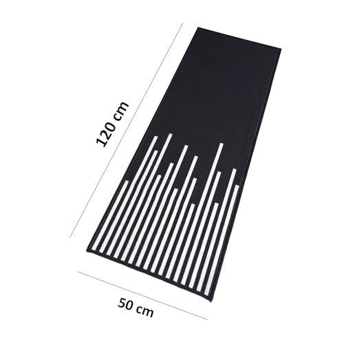 Image of Matz&More Geometric Piano Runner Mat | 50x120 CM | Black White | Nylon Tufted Gel Baking Anti-Slip | Doormat for Home Entrance, Kitchen & Bedroom