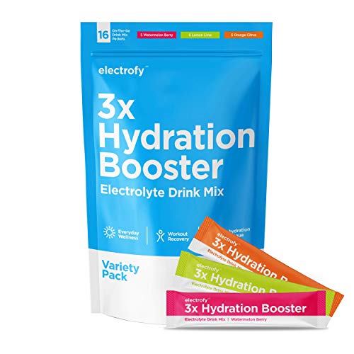Electrofy 3X Hydration Booster 16 Pack Variety | Keto Electrolyte Drink Powder Stick Packets Recovery Mix Hydration Multiplier | Paleo Friendly, Vegan, Gluten Free, Soy Free, Dairy Free