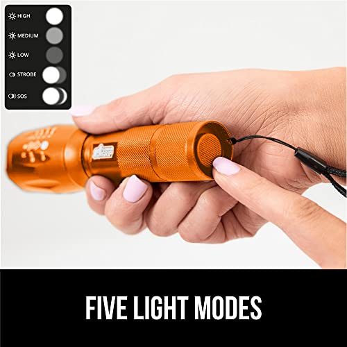Gorilla Grip Led Tactical Small Flashlight, High Lumens Ultra Bright 5 Adjustable Modes, Powerful Battery Life 750 Ft Zoom Flashlights, Water Resistant Camping Car Mini Flash Light Accessories, Orange #TOP3