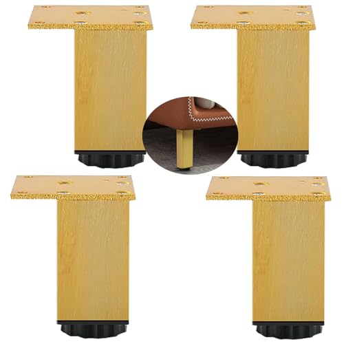 4pcs Furniture Legs Metal Aluminum Cabinet Feet, Gold Finish Square Support Leg Adjustable Height DIY Home Sofa Feet Bathroom Cabinet,20cm(7.9in)