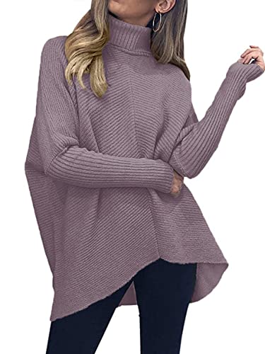 Image of ANRABESS Womens Casual Fall Sweater Turtleneck High Neck Batwing Sleeve Oversized Sweater Dress