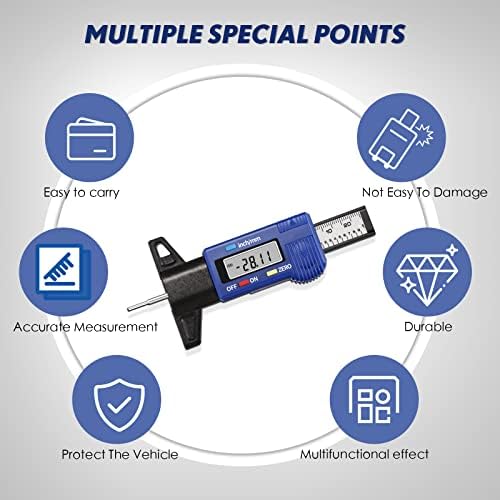 Tire Tread Depth Gauge Digital Tire Depth Gauge LCD Display Tire Thread Measuring Gauge Blue Tire Wear Gauge Digital Tread Depth Gauge Tread Checker with Inch MM Conversion for Motorcycle Car Truck