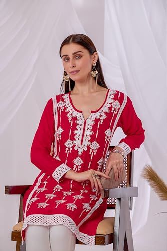 Image of Sidhidata Women's Rayon Sequence & Beads Embroidered Kurti (Kurti Beads)