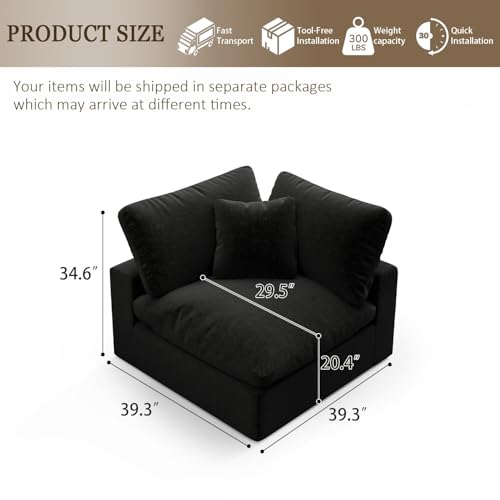 Image of Cloud Sectional Corner Sofa,Left /Right Modular Sofa,Down Filled Convertible Couch,Covers Washable & Replaceable,Black