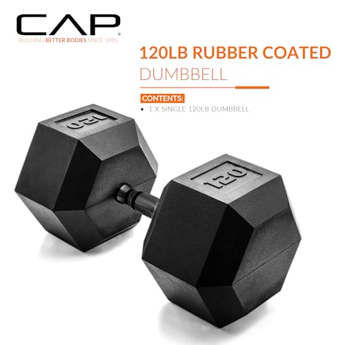 Image of CAP Rubber Coated Dumbbell Weights, Free Weights for Home Gym Strength Training, Anti-Roll Hex Dumbbells with Black, Chrome & Comfort Grip Handles, Singles