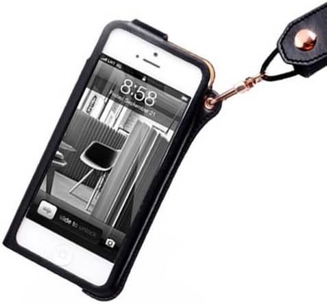 (TM) Pu Leather Cover Protection Shell Case with Adjustable Detachable Neck Lanyard GEL Hanging Neck Strap Lanyard Holder Card Folding Stand for Iphone 5 5s (B-Black)