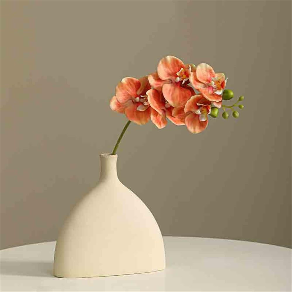 Fleurs artificielles Bouquet de Fleurs artificielles Phalaenopsis Orange, Composition Florale Unique avec Vase en céramique for Salon