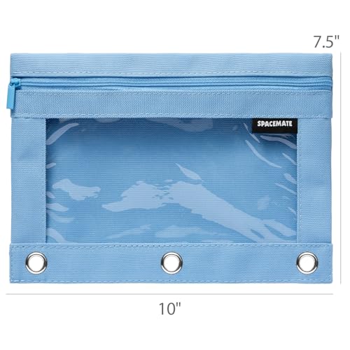 Image of SPACEMATE 2 Pack Pencil Pouch for 3 Ring Binder, Clear 3-Hole Zipper Case | Metal Grommets, School Supplies Organizer for Girls, Boys & Kids, Preppy Aesthetic Style, 1 Pack, Cornflower Blue
