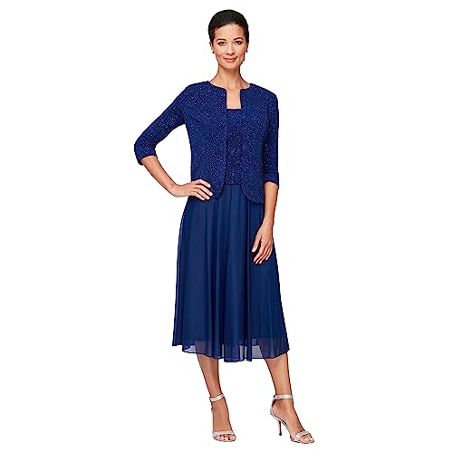 Image of Alex Evenings Women's Tea Length Mock Dress with Sequin Jacket (Petite and Regular Sizes)