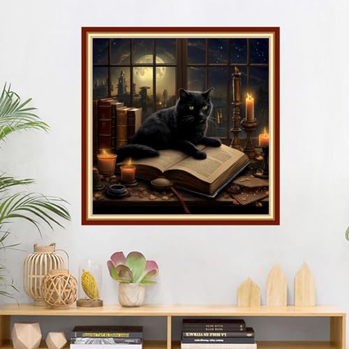 Image of Dimxvean Stamped Cross Stitch Kits,Cross Stitch Kits for Adults Beginners,Embroidery Kits Full Range of Cross Stitch Stamped Kits Needlepoint Kits Cross Stitch Patterns-Cat Book 18x18 inch