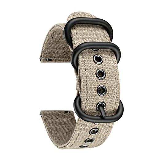 BINLUN Correa de Reloj Lona para Mujer Hombre 20mm Correas Reloj de Tela para Smartwatch Tejido Correas Reloj de Recambio de Liberación Rápida Canvas Correa Sports Outdoor,Caqui/Hebilla Negro