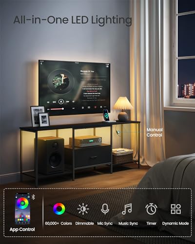 SONGMICS BELLAH Collection - TV Stand for TVs Up to 70 Inches, Media Console Table and Entertainment Center Unit for Living Room, with Shelves and Drawer, Steel, Modern, Ink Black ULGS131B101S - Image 4