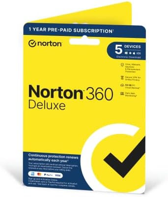 Norton 360 Deluxe 2023, Antivirus software for 5 Devices and 1-year subscription with automatic renewal, Includes Secure VPN and Password Manager, PC/Mac/iOS/Android, Activation Code by Post
