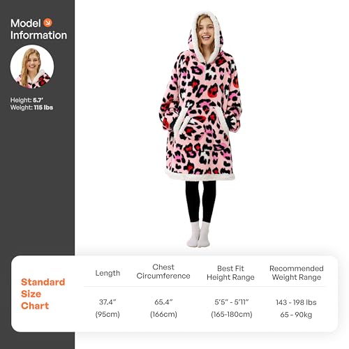 Image of Giggling Getup Wearable Blanket Hoodie for Adults Gifts for Teen Girls Sister Women Sherpa Fleece Printed Hooded Blanket Sweatshirt Warm Cozy with Pocket & Sleeves Pink Leopard