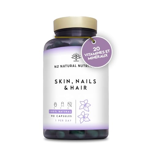 Biotine. Complement Alimentaire Cheveux, Peau et Ongle. Vitamines C, E, B. Minéraux Zinc, Magnésium et Selenium. Pousse Cheveux et Barbe, Soin Ongle. Biotine Cheveux. 90 Capsules. N2 Natural Nutrition