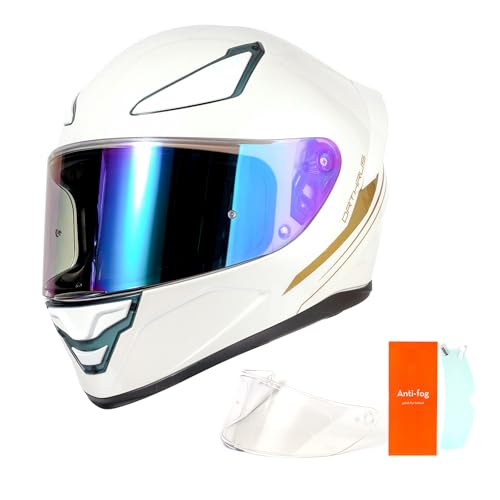 OTS Dual Clear & Tinted Visor Full Face DOT Motorcycle Helmet - Lightweight Airflow ABS Shell, Quick-Release Buckle, Washable Liner for Men Women(Pearl White, Small)