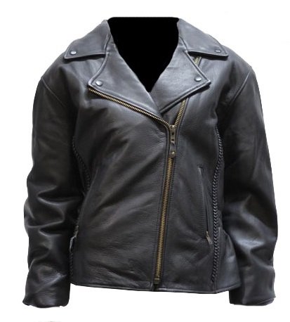 Billys Biker Gear Womens Braided Leather Motorcycle Jacket with Zip Out Lining (Size 4XL, 4X-Large)