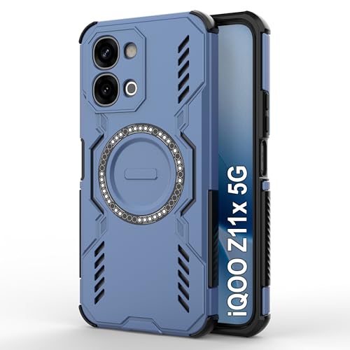 Image of Zapcase Back Case Cover for iQOO Z11x 5G | Magnetic Case with Built-in Metal Ring | Supports MagSafe Charger, Wallet & Car Mount | Shockproof Hybrid PC + TPU | Blue