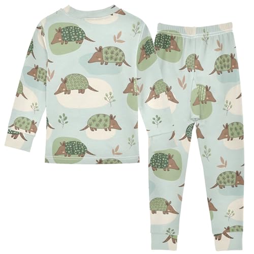 Pajama Sets Long Sleeve Cute Armadillos Green Soft Comfy Sleepwear 2 Piece PJS 3-8T3