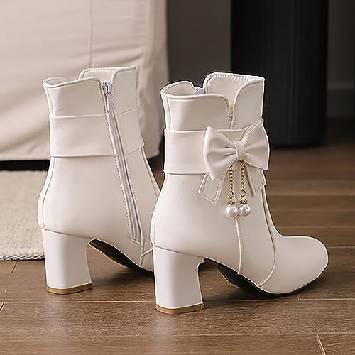 Ankle Boots for Women Chunky Heel Leather Fashion Comfortable Slip on Fall Winter Boots Side Zipper Wide Width Women's Booties Ladies Boots 5