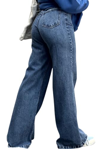 Image of Women's Straight Leg Jeans High Waisted Wide Leg Stretchy Baggy Denim Pants