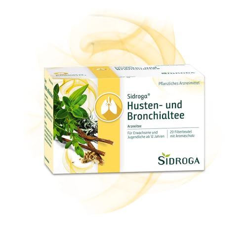 Sidroga Husten- und Bronchialtee Pflanzlicher Arzneitee bei Erkältungshusten mit fünf bewährten Heilpflanzen - schleimlösend & reizlindernd - 20 Teebeutel à 2 g